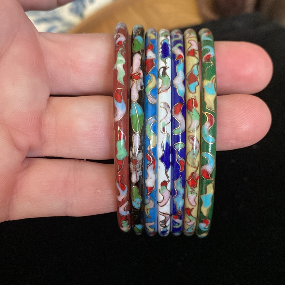 Cloisonné bangle bracelets. Set of 7 all sold together. Excellent condition!